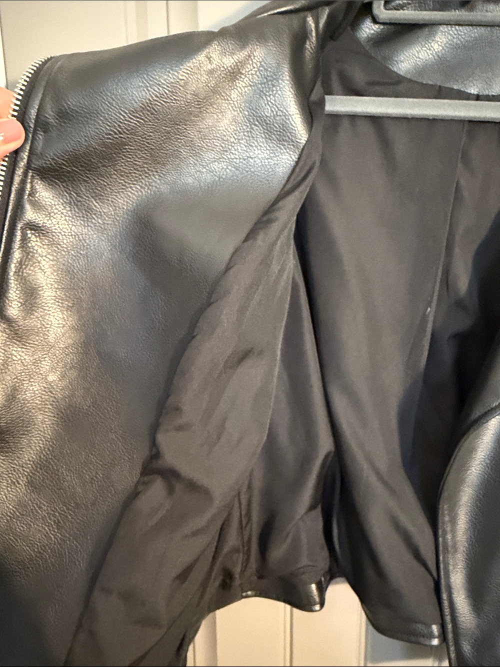 H&M Women’s Black Faux Leather Moto Jacket with Silver Hardware - Picture 3 of 6